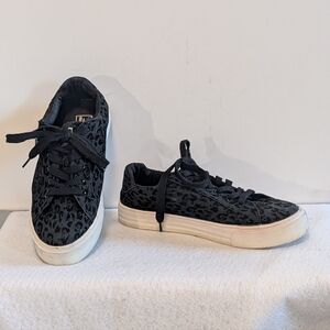 London Underground Madeley Black Velvet Leopard Print Sneakers Womens 10 Skate